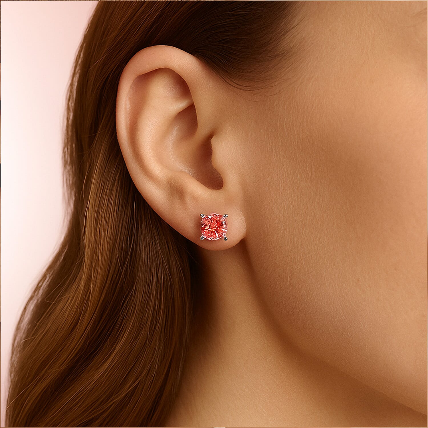 Luxuriant 9K White Gold SGL Certified Lab Grown Pink Diamond (VS) Solitaire Stud Push Post Earring 2.00 Ct.